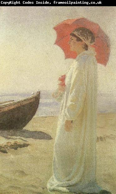 Laurits Tuxen nina, kunstnerens datter, pa stranden